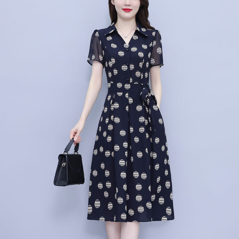 MY7983# 真丝桑蚕丝连衣裙女夏季新款香云纱高端洋气质小个子妈妈印花裙...