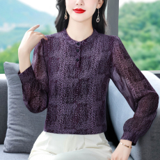 批发2026春夏装新款妈妈雪纺衬衫洋气<b class='q'>中老年</b>大码薄款小衫宽松长袖上衣