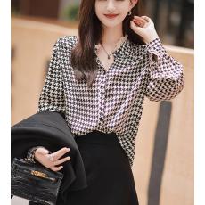 批发2026女士格子衬衫新款木耳边长袖上衣女