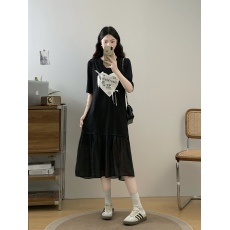 批发实拍大码女装2026夏季新款时尚胖MM遮肉显瘦洋气百搭拼接连衣裙