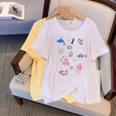 批发120-300斤大码女装可爱印花夏季新款胖mm宽松T恤百搭显瘦短袖上衣