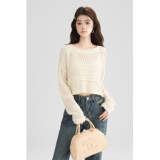 批发实拍时尚短款镂空防晒针织罩衫女2025新款女宽松设计小众<b class='q'>长袖</b>上衣