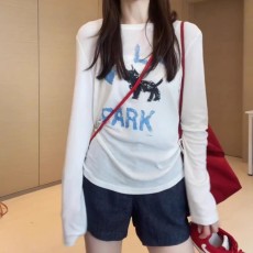 批发韩系百搭涂鸦小狗宽松面膜长袖T恤女夏季薄款<b class='q'>罩衫</b>慵懒风显瘦上衣