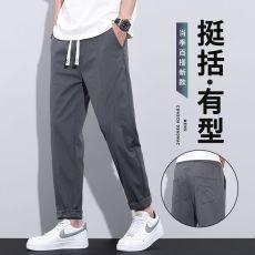 批发夏季锥形轻商务休闲裤男松紧腰弹力针织宽松微哈百搭九分裤男