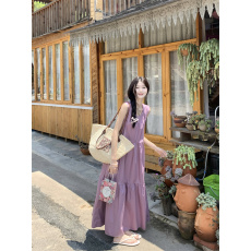 批发实拍有货~韩版宽松百搭甜美系带蝴蝶结<b class='q'>露背</b>长款无袖<b class='q'>连衣裙</b>