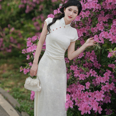 批发实拍 蝴蝶提花改良旗袍女订婚新中式针织连衣裙 上架+40