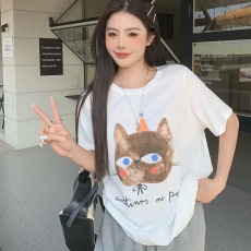 批发孕妇t恤<b class='q'>夏</b>装印花简约百搭上衣宽松休闲设计感纯棉圆领T恤