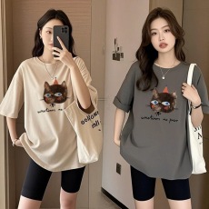 批发孕妇t恤<b class='q'>夏</b>装印花简约百搭上衣宽松休闲设计感纯棉圆领T恤