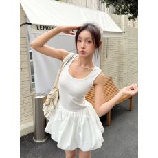 批发白色<b class='q'>花苞</b>裙女2026夏季韩系小个子甜美修身显瘦U领背心<b class='q'>连衣裙</b>