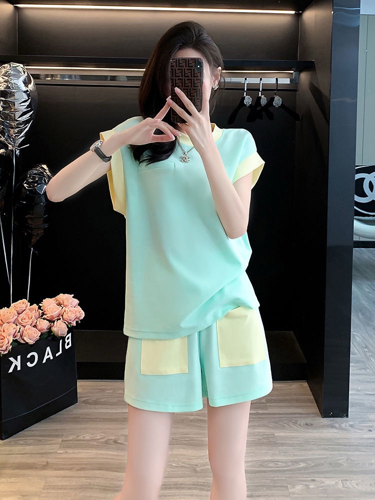 FA20544# 运动短裤短袖T恤两件套女夏装新款百搭宽松显瘦休闲时尚套装 服裝批發女裝批發服飾貨源