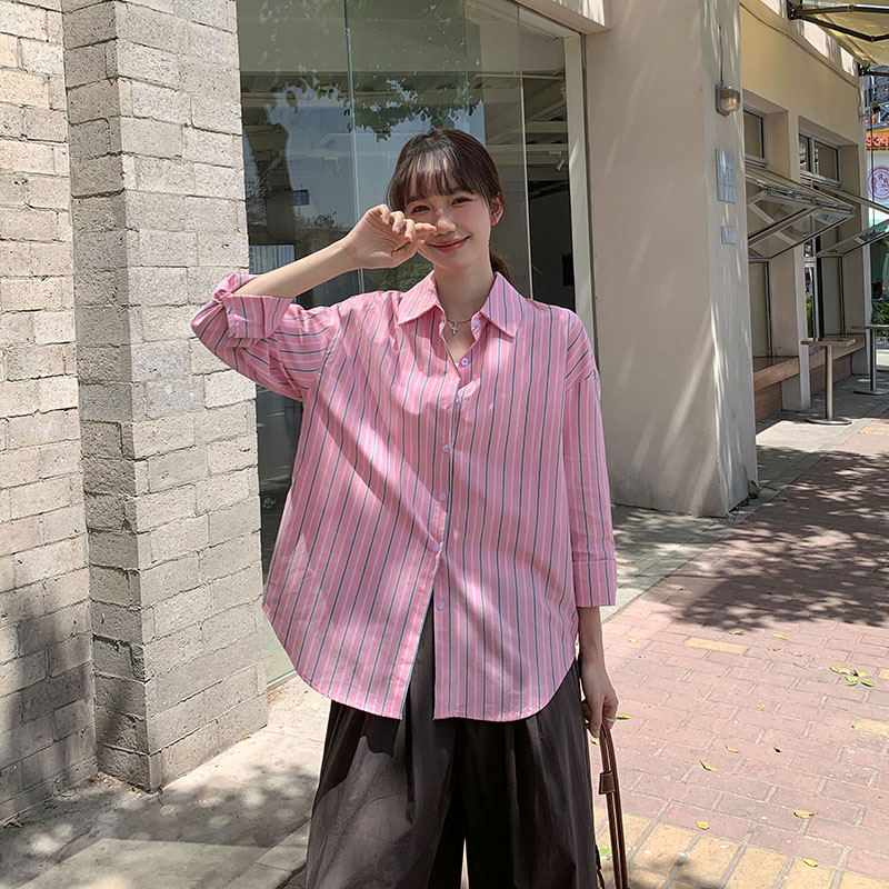MY6506# 条纹衬衫防晒衣女长袖夏季新款休闲宽松防晒服上衣女裝貨源服裝...