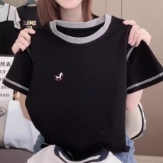 批发欧货重工明线时尚撞色圆领<b class='q'>短袖</b><b class='q'>T</b><b class='q'>恤</b>女2026夏季高级感显瘦百搭上衣