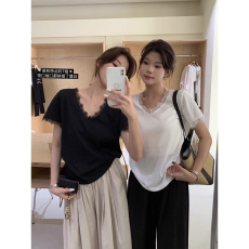 批发孕妇装<b class='q'>夏</b>装T恤时尚体恤短袖<b class='q'>夏</b>季薄款设计感蕾丝上衣