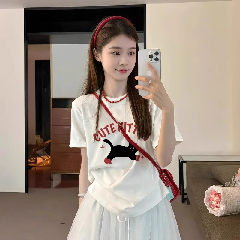 FA20929# 纯棉棉短袖T恤女宽松大码印花 服裝批發女裝批發服飾貨源