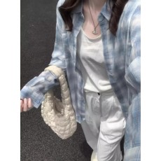 批发韩系<b class='q'>格子</b>衬<b class='q'>衫</b>女春夏新款宽松慵懒风长袖衬衣外套休闲上衣