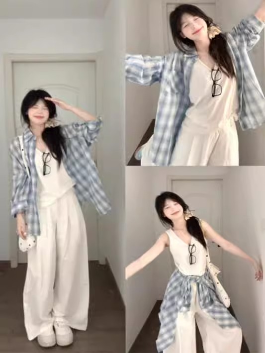한 부서 느슨함 센스 체크무늬 여성 셔츠 새로운 루즈핏 느긋한 바람 긴팔 셔츠 재킷 캐주얼 맨위