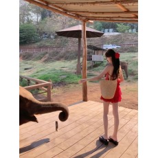 批发原版面料  夏季纯欲风辣妹少女感不规则挂脖露背荷叶边吊带连衣裙