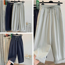 批发实拍春夏季新款韩版宽松显瘦设计感撞色卷边阔腿裤直筒裤