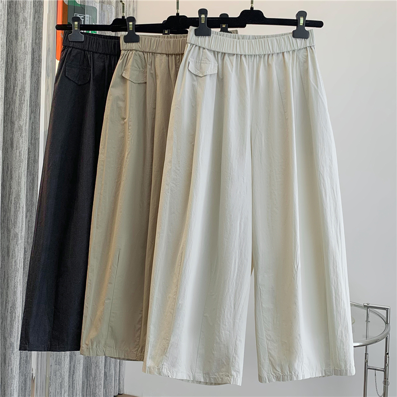 실사 면 린넨 와이드 레그 팬츠 바나나 바지 여성 얇은 스타일 하이웨이스트 캐주얼 워크웨어 팬츠 루즈핏 9부 바지