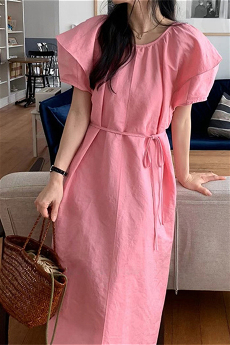 재고 있음 한국 달콤함 느긋한 바람 미니멀리즘 단색 드레스 루즈핏 다용도 캐주얼 롱 스커트 여성