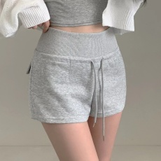 批发<b class='q'>韩版</b>高腰抽绳包臀热裤女夏季短裤休闲裤显瘦灰色运动裤直筒裤子潮