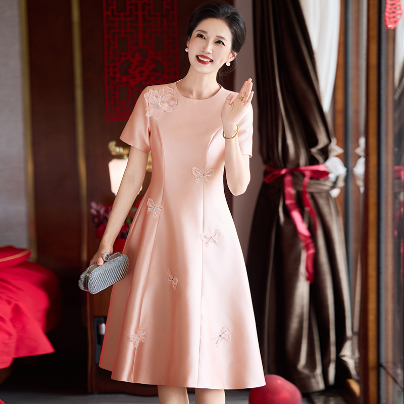 MY70256# 粉色喜婆婆婚宴装礼服年轻结婚妈妈婚礼高贵洋气平时可穿高端...