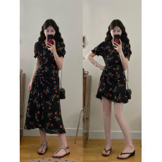 批发实拍3000件大码女装茶歇法式碎花<b class='q'>开叉</b>显瘦<b class='q'>连衣裙</b>胖MM藏肉收腰