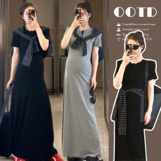 批发2026现孕妇装夏季连衣裙韩版时尚气质中长款条纹针织披肩连衣裙