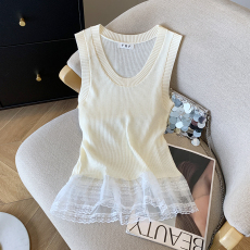 批发实拍 大货2026夏季新款修身无袖甜辣妹纯欲风t恤拼接针织衫上衣女