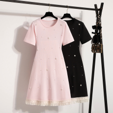 批发实拍大码女装2026夏装新款针织<b class='q'>连衣裙</b>拼接韩版订珠高级感<b class='q'>连衣裙</b>子