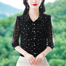 批发实拍气质妈妈时尚经典百搭<b class='q'>波点</b>女士<b class='q'>衬衫</b>夏季雪纺漂亮七分袖上衣