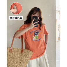 批发实拍 哺乳纯棉宽松T恤产后百搭显瘦喂奶上衣月子服