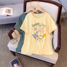 批发300斤大码女装胖mm日系个性创意印花短袖T恤2024夏季新款甜美风