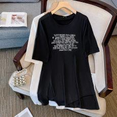 批发120-350斤大码字母女装字母印花T恤夏季新款胖mm中长款个性上衣