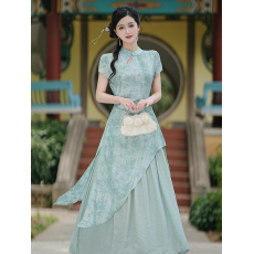 批发6587 实拍复古 国风 盘扣旗袍款 假两件女装连衣裙 限价40+