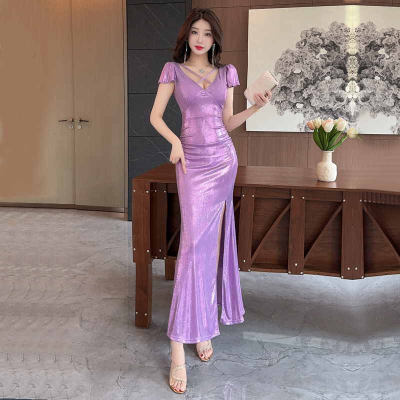 FA21257# 夏季新款性感弹力长款长裙礼服打底短袖连衣裙服裝批發女裝批發服飾貨源