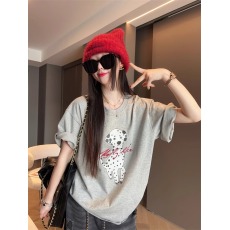 批发21支纯棉210克100%棉 时尚超火新款短袖T恤女宽松大码印花上衣潮