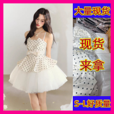 批发PUFFFOREVER“月光舞会”波点拼接网纱公主芭蕾风蓬蓬连衣<b class='q'>裙</b>女