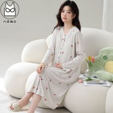 批发带胸垫莫代尔冰感条纹棉月子服女孕妇睡衣哺乳服夏季孕期节家居裙