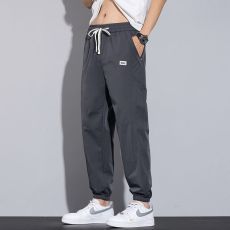 批发夏季薄款冰丝束脚休闲裤男宽松百搭垂感直筒裤子运动大码长裤