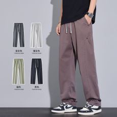 批发2025夏季纯棉水洗阔腿休闲裤男复古工装裤宽松直筒大码长裤