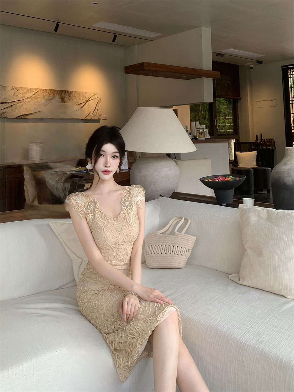 FA35966# 夏季重工钉钻蕾丝吊带连衣裙女名媛气质修身性感包臀裙子 服裝批發女裝批發服飾貨源