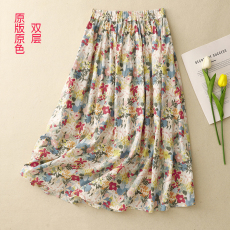 批发实拍2026春季新款原色文艺复古棉麻A字裙女显瘦高腰中长款半身裙