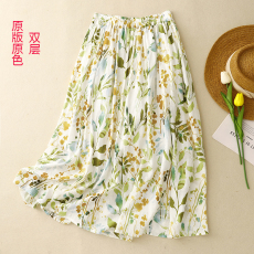 批发实拍2026春季新款原色文艺复古棉麻A字裙女显瘦高腰中长款半身裙