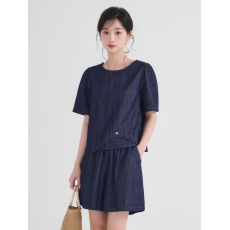 批发法式高级感牛仔<b class='q'>套装</b>女2026夏季新款圆领不规则背心上衣<b class='q'>短裤</b>两件套