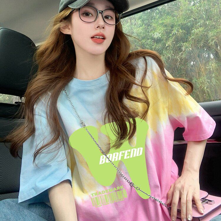 MY7289# 100%聚酯纤维宽松短袖t恤女原宿风中长款减龄显瘦上衣ins