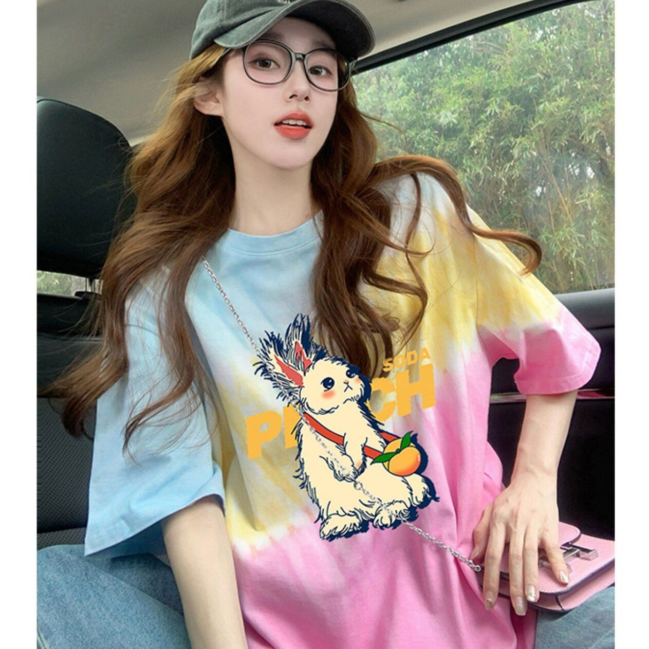 MY7288# 100%聚酯纤维宽松短袖t恤女原宿风中长款减龄显瘦上衣ins