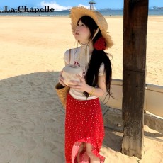 批发红色碎花半身裙女2026夏季新款高腰显瘦气质包臀开叉长裙