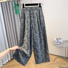批发实拍<b class='q'>大码</b>夏新款设计感小众复古提花松紧高腰显瘦宽松直筒阔腿裤女