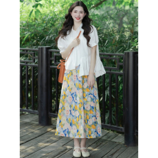 批发2025<b class='q'>新款</b>盐系不规则短袖衬衫+托腹裙<b class='q'>孕妇</b><b class='q'>两件套</b>